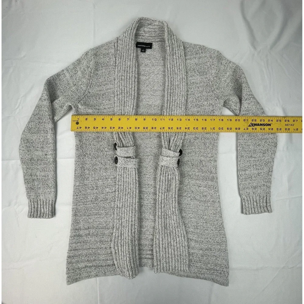 FORTUNE + IVY WOMENS OPEN FRONT CARDIGAN SWEATER GRAY SHAWL COLLAR SIZE S
